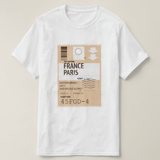 T-shirt billet d'avion Paris-France (Design devant)