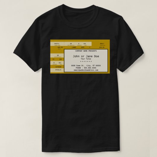 T-shirt billet de concert d'or (Design devant)
