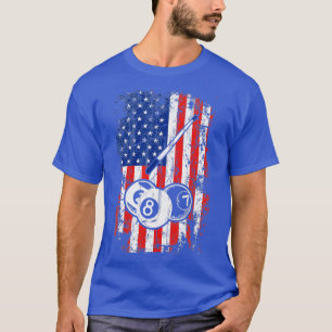 T-shirt Billiard American Flag Cue Pool Balls Billiard Pl