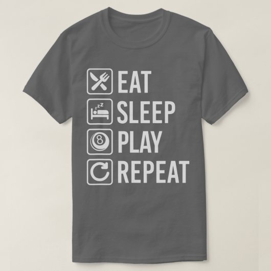 T-shirt Billiard Snooker PoolMangez le sommeil Répéter (Design devant)