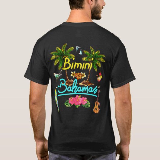 T-shirt Bimini Bahamas Beach Summer Palm Surf Sun Set Palm (Dos)