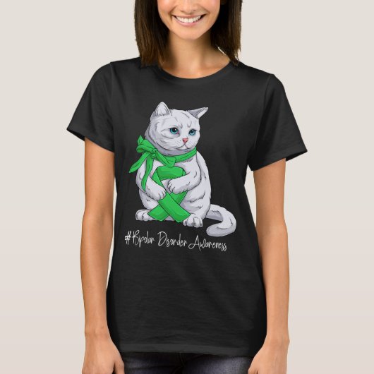 T-shirt Bipolar Disorder Awareness Month Green Ribbon Cat (Devant)