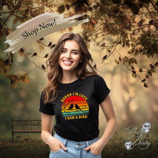 T-shirt Bird Silhouette Retro Sunset Circle Désolé je suis