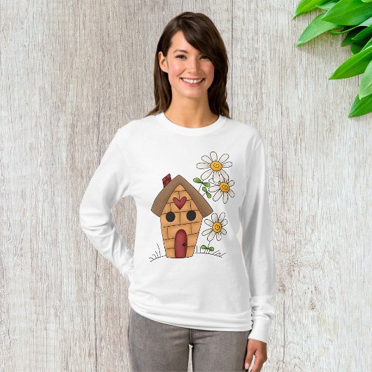 T-shirt Birdhouse Et Fleurs Femmes Manches Longues