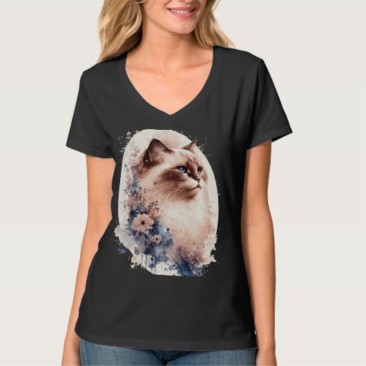 T-shirt Birman Cat Japanese Cherry Blossom Floral Cat Bree (Devant)