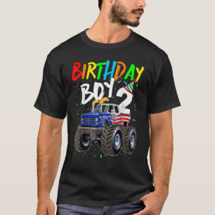 T-shirt Birthday Boy 2 Year Old Monster Truck Flag 2nd Bir