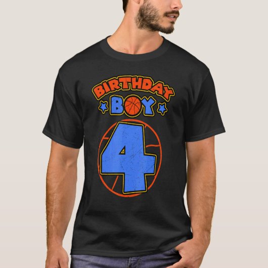 T-shirt Birthday Boy 4 Basketball Thème Anniversaire Party (Devant)
