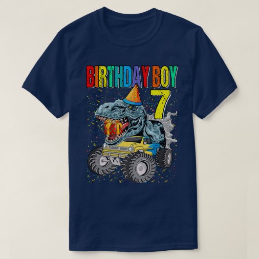 T-shirt Birthday Boy 7 Monster Truck Dinosaur 7e anniversa (Design devant)