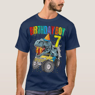 T-shirt Birthday Boy 7 Monster Truck Dinosaur 7e anniversa