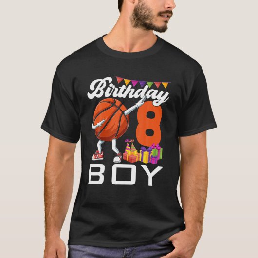 T-shirt Birthday Boy 8 Years Dabbing Basketball Ball 8 (Devant)