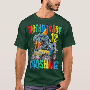 T-shirt Birthday Boy Crushing 12 Monstre Truck Dinosaure 