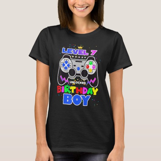 T-shirt Birthday Boy Level 7 Déverrouillé Video Game 7th B (Devant)
