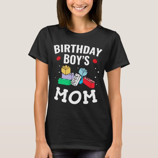 T-shirt Birthday Boy's Mom Building Blocks 4 (Devant)