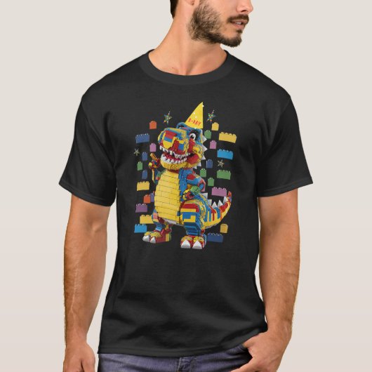 T-shirt Birthday Building Bricks Dinosaur Master Builder B (Devant)