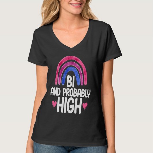 T-shirt Bisexual Bi Pride Flag Bi And Probably High (Devant)