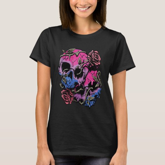 T-shirt Bisexual Bi Pride Flag Gothic Skull (Devant)