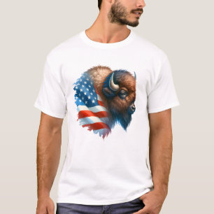 T-shirt Bison Américain Drapeau USA Patriotique Buffalo Fa