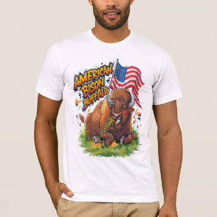 T-shirt Bison avec drapeau américain dans l'herbe