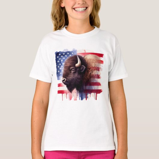 T-shirt Bison avec drapeau des États-Unis d'Amérique (Devant)