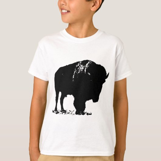 T-shirt Bison de bison noir et blanc Pop Art (Devant)