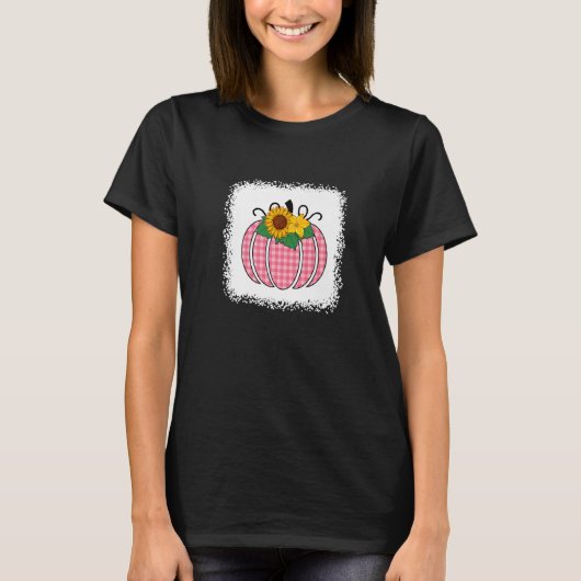 T-shirt bison de Citrouille rose de thanksgiving plaid pou (Devant)