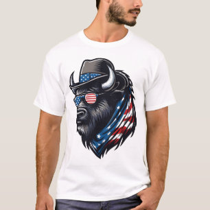 T-shirt Bison Drapeau Américain USA Bison 4 juillet Garçon