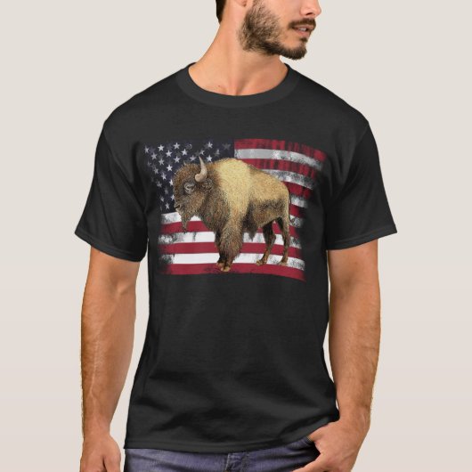 T-shirt Bison US Buffalo American Flag États-Unis (Devant)