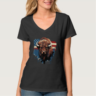 T-shirt Bison vintage Drapeau Américain Buffalo Animal Men