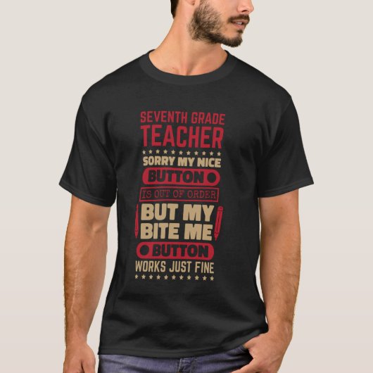 T-shirt Bite Button Enseignant de 7e année pour la septièm (Devant)