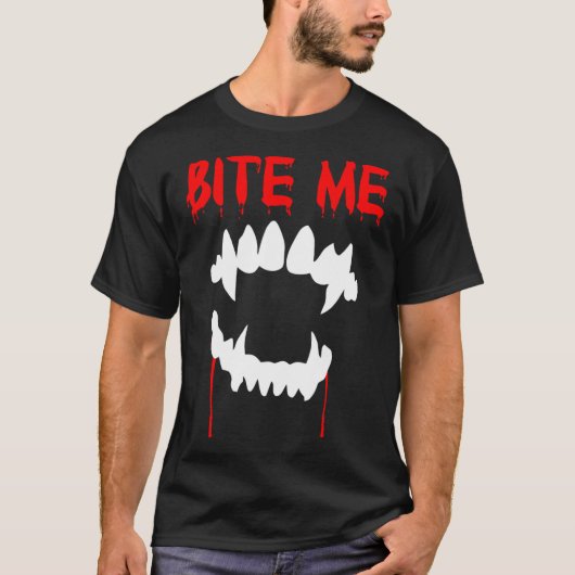 T-shirt Bite Me Halloween Dents Vampire (Devant)