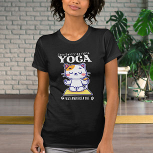 T-shirt Bizarre Chat Yoga Bon Jours Commence Avec Le Yoga