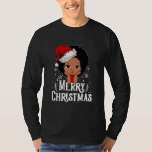 T-shirt Black African American Girl Santa Hat Christmas Me