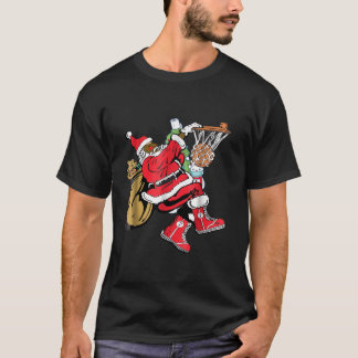 T-shirt Black African American Santa Claus Basketball Chri
