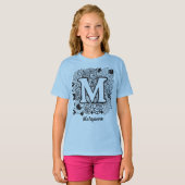 T-shirt Black and White Floral Monogram Letter M (Devant entier)