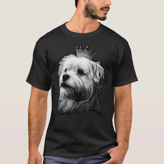 T-shirt Black and White Maltese Dog on Crown Maltese dog (Devant)