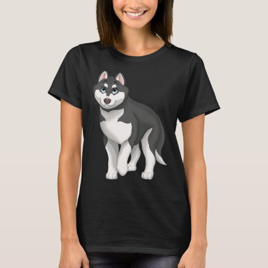 T-shirt Black and White Siberian Husky Dog with Blue Eyes (Devant)