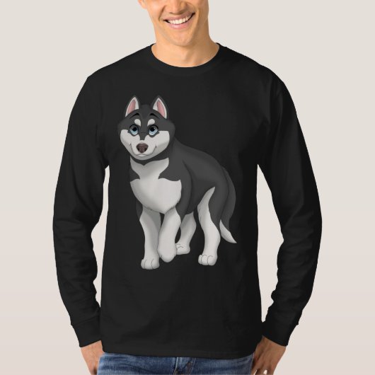 T-shirt Black and White Siberian Husky Dog with Blue Eyes (Devant)