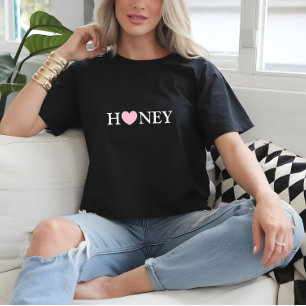 T-shirt Black Basic Heart Honey Print