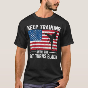 T-shirt Black Belt Martial Art Training Karate Men US FLag