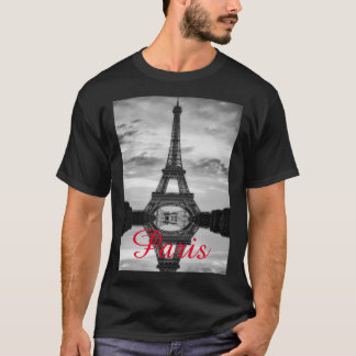 T-shirt Black Blanc Tour Eiffel Paris Love City Travel