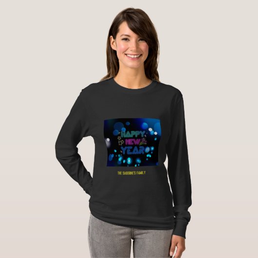 T-shirt Black & Blue Midnight Sparkle Neon Glow New Year (Devant entier)