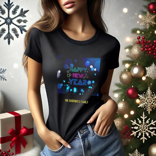 T-shirt Black & Blue Midnight Sparkle Neon Glow New Year