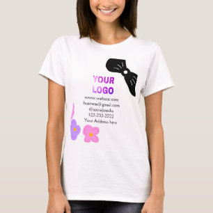 T-shirt Black bow rose violet floral ajouter logo biz déta