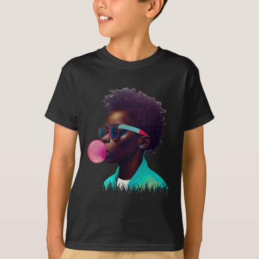 T-shirt Black Boy Joy Bubble Gum Fun African Melanin Princ (Devant)