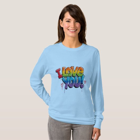 T-shirt Black Brick Wall with Graffiti “I Love You!” (Devant entier)