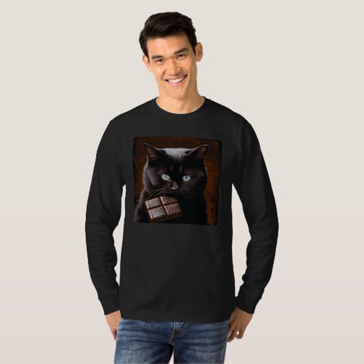 T-shirt Black Cat Biting Chocolate (Devant entier)