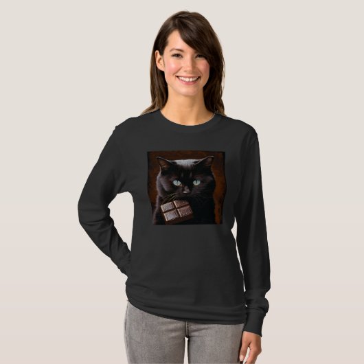 T-shirt Black Cat Biting Chocolate (Devant entier)