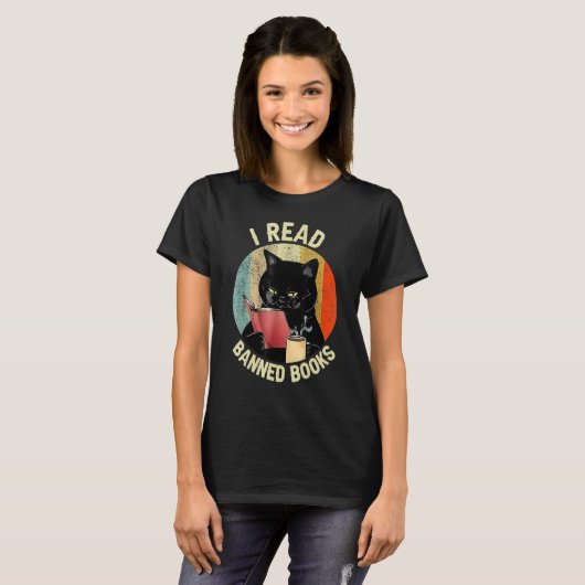 T-shirt Black Cat Boire Café J'ai lu Livres Interdits Book (Devant entier)