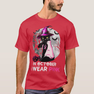 T-shirt Black Cat Cancer Du Sein En Octobre Je Porte Pink 