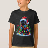 T-shirt Black Cat Christmas Santa Hat Funny Meowy Cats (Devant)